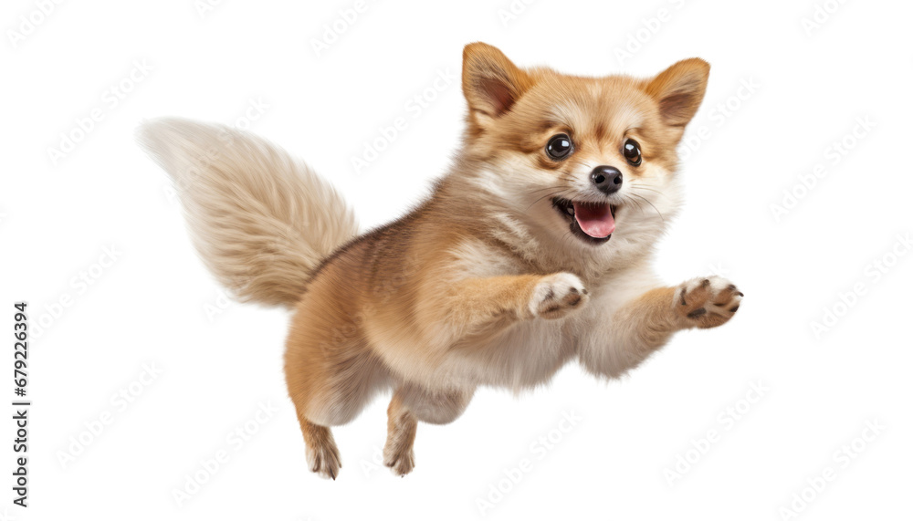 Wall mural jumping corgi dog isolated on transparent background cutout