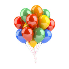 red green blue yellow balloons isolated on transparent background cutout