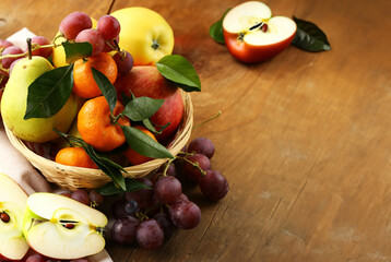 fresh fruits in a basket on the table