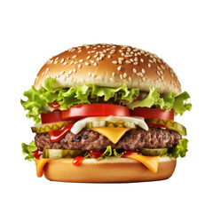 Cheeseburger isolated on transparent background. Generative Ai