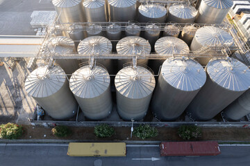 Aerial photographic view of some industrial silos