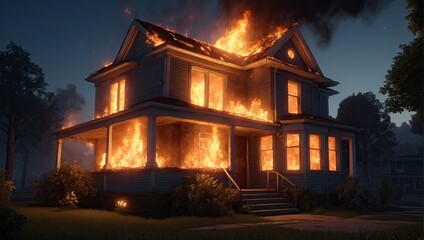 Fototapeta premium Big burning house