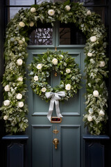 christmas wreath hanging on the door