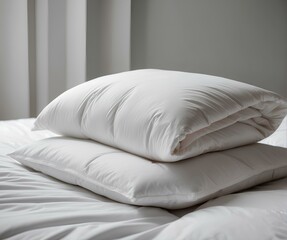 Fototapeta na wymiar White folded sheets on the bed