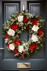 Fototapeta na wymiar christmas wreath hanging on the door