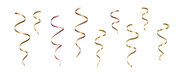 Fotobehang Bright Gold Serpentine. Set of curly ribbons, festive decor elements for holiday, Christmas decoration, party, birthday, festive carnival, greeting cards. Vector illustration. © Tasha