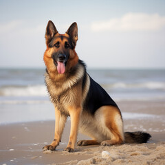 german shepherd dog on the beach