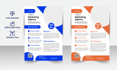 Simple Creative Flyer design template, rounded shaped new flyer design, Blue and orange two color vector file,
