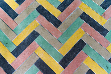 Close-up top view of abstract pattern of floor of terrace at Swiss service station. Photo taken...
