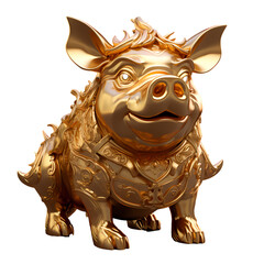 Fototapeta premium Golden pig statue on transparent background, white background, isolated, icon material, vector illustration