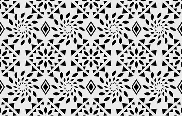 Ethnic southwest tribal Navajo ornamental seamless pattern fabric black and white design for textile printing