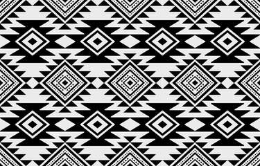 Ethnic southwest tribal Navajo ornamental seamless pattern fabric black and white design for textile printing