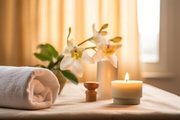 Fototapeta na wymiar Treatment candle aromatherapy spa aroma beauty relaxation wellness flower therapy massage care