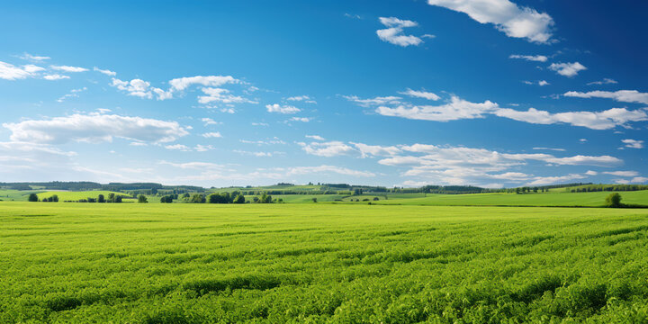 Green field basks in the sunlight, a vast expanse of vibrant life under the open sky
