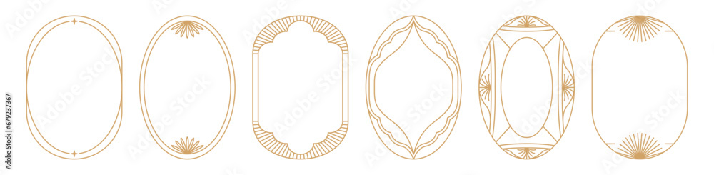 Poster Vector set of design elements and illustrations in simple linear style - oval boho logo design elements and frames for social media stories and posts with copy space for text..