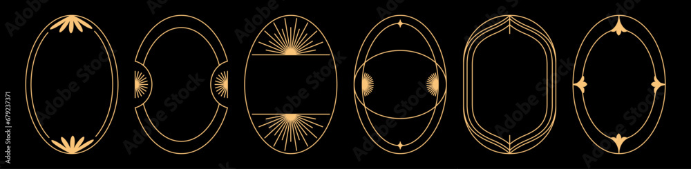 Poster Vector set of design elements and illustrations in simple linear style - oval boho logo design elements and frames for social media stories and posts with copy space for text..