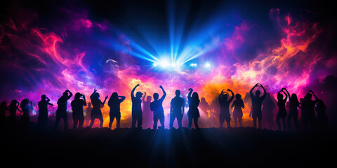 Fototapeta na wymiar Silhouette of people dancing during a club