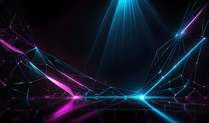 Abstract polygonal background with glowing lines. 3D Rendering