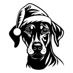 Cute Doberman Dog wearing Santa hat head, Christmas illustration, Generative AI.