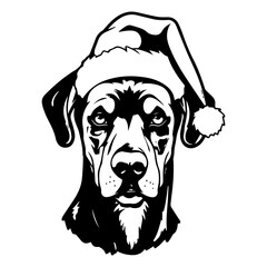 Cute Doberman Dog wearing Santa hat head, Christmas illustration, Generative AI.