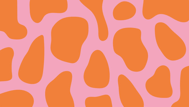 Retro groovy abstract background. Colorful contemporary art collage with abstract orange colors shapes on pink backdrop. Vector trendy pattern with hand drawn blobs or scandinavian cut out elements