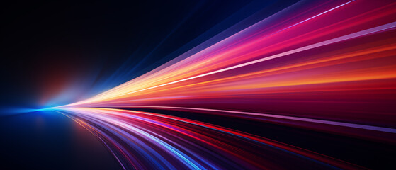 glowing rays of light on a dark background - theme of technological background graphics, speed or abstract hi-tech 