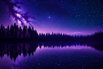 Cercles muraux Violet night city landscape with reflection