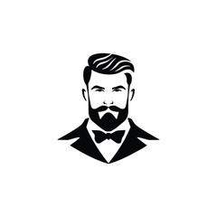 Stylish barber shop logo featuring a dashing man with a beard and mustache.