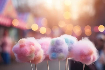 Gordijnen cotton candy on blurred christmas market background © krissikunterbunt