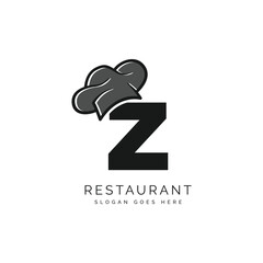 Letter Z logo with chef's hat for a restaurant. Alphabet Z Concept Design Food Business Logotype vector illustration