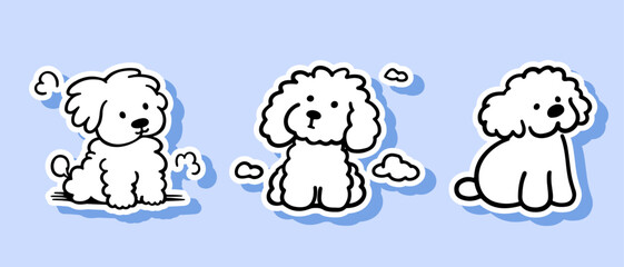 Cute Simple outline line art set cute dog stickers logo on isolated white background design for pet shop, store, vector doodle puppy happy dog doodle face trendy sticker