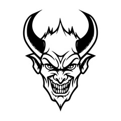 Silhouette demon face icon. Vector illustration design. tattoo and t-shirt design black and white hand drawn horned devil head face Demon head, Devil horn mask Scary mask isolated on white background