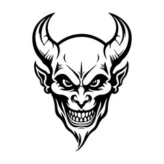 Silhouette demon face icon. Vector illustration design. tattoo and t-shirt design black and white hand drawn horned devil head face Demon head, Devil horn mask Scary mask isolated on white background