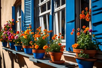 Fototapeta na wymiar flowers in pots on the window