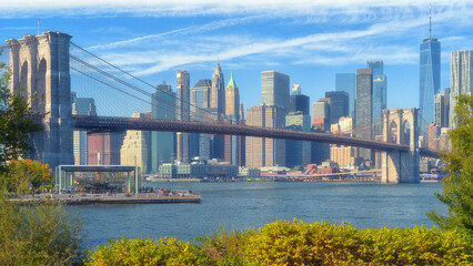 Skyline New York Brooklyn Bridge - obrazy, fototapety, plakaty