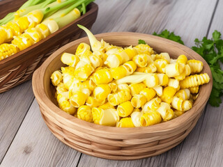 Top view fresh raw corn yellow plant on a dark-light table color green photo