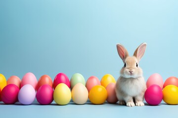 Fototapeta na wymiar cute easter bunny and colorful eggs holiday design