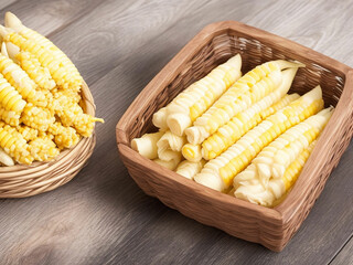 Top view fresh raw corn yellow plant on a dark-light table color green photo