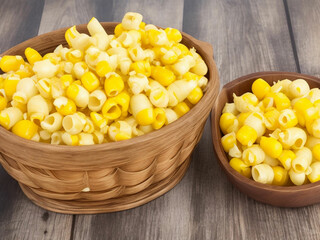 Top view fresh raw corn yellow plant on a dark-light table color green photo