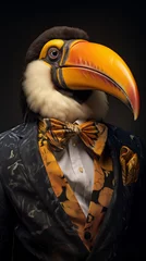 Toucan dressed in an elegant suit with a nice bow tie, confident and classy. Fashion portrait of an anthropomorphic animal, bird, posing with a charismatic human attitude © mozZz
