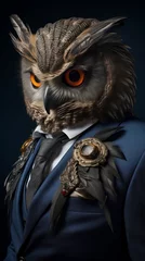Owl dressed in an elegant suit with a nice tie. Fashion portrait of an anthropomorphic animal, bird, posing with a charismatic human attitude © mozZz