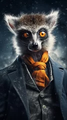 Lemur dressed in an elegant suit with a nice tie. Fashion portrait of an anthropomorphic animal posing with a charismatic human attitude © mozZz