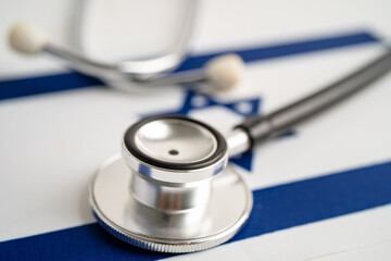 Stethoscope on Israel flag background, Business and finance concept.