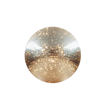 Golden Retro 70s Disco Ball Isolated on Transparent Background PNG	