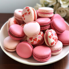 Obraz premium Valentins Tag Decor- macaroons on a wooden table. Ai generative