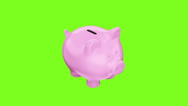 Animated 3D Piggy Bank Icon Loop Modules with Alpha Matte. Animation on Black Background