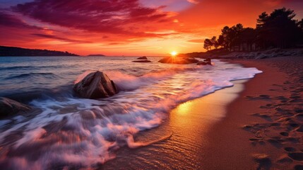 Beautiful sunset on the beach - obrazy, fototapety, plakaty