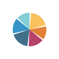 Circular structure chart divided into multicolor segments. Piechart with segments and slices. 