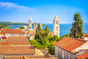Four tower od historic Rab town view, Island of Rab