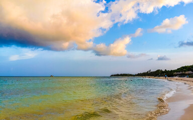 Tropical mexican beach clear turquoise water Playa del Carmen Mexico.